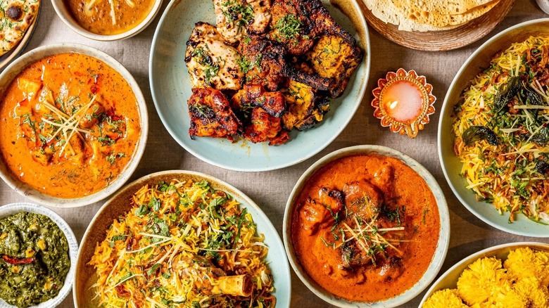 Indian rice and curries selection