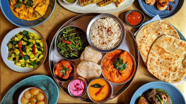 Indian food thali and plates