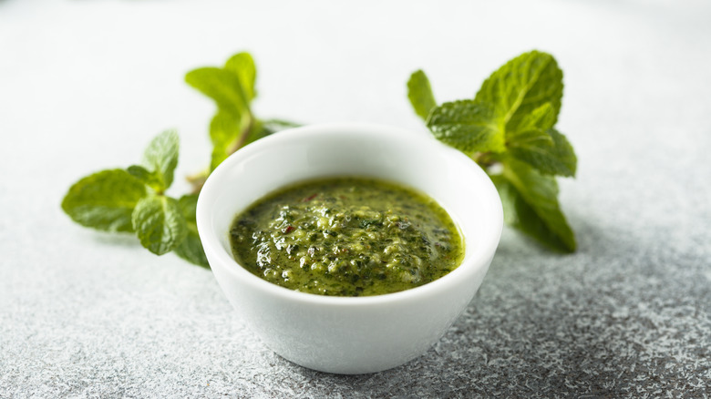 Homemade fresh mint sauce 