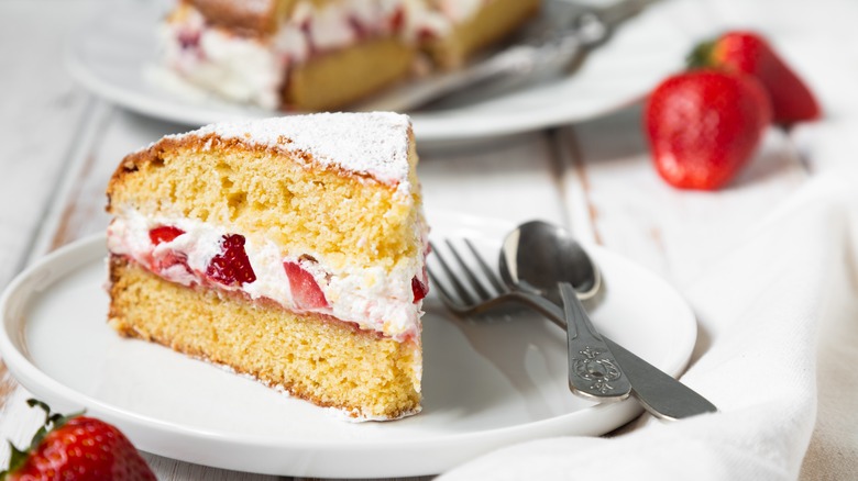 Victoria sponge cake on plate