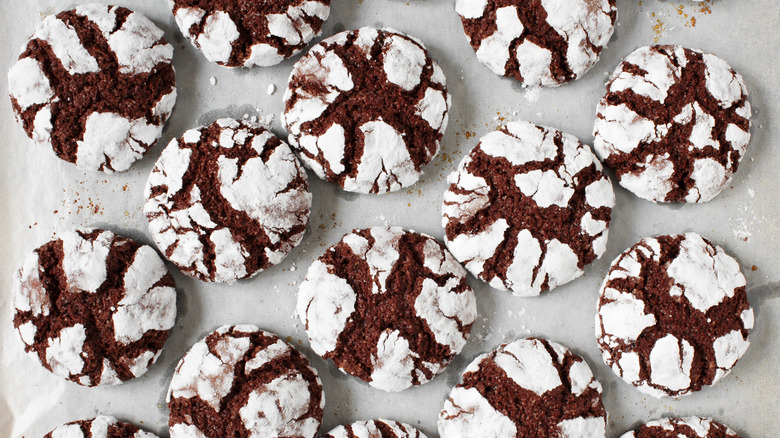 Chocolate crinkle cookies in oven