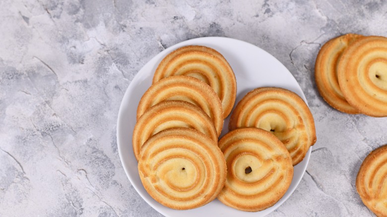 German spritz cookies on marble