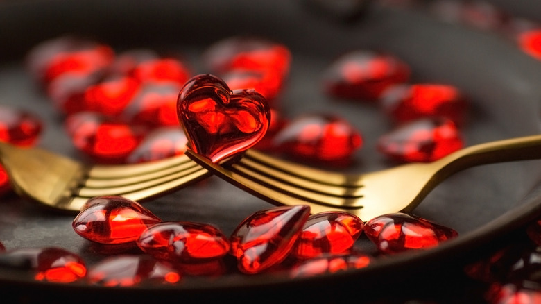 Heart candy between two forks