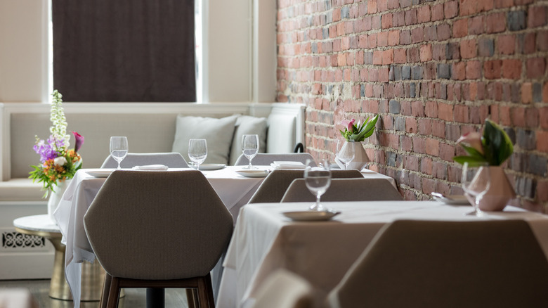 Restaurant interior with brick walls