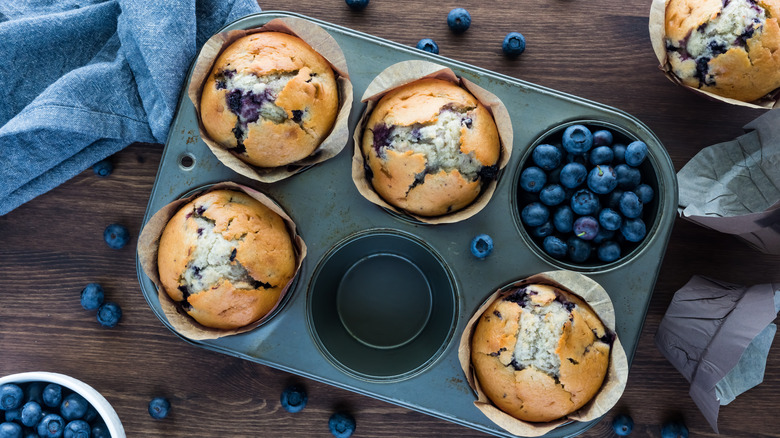 Blueberry muffins in tin