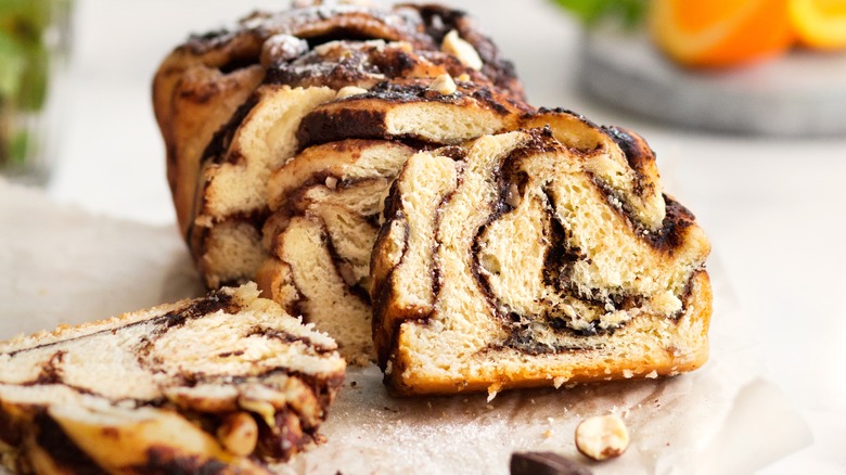 Chocolate babka on table