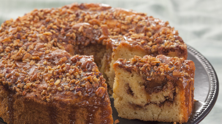 Coffee cake on glass plate