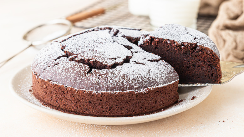 Flourless chocolate cake on plate