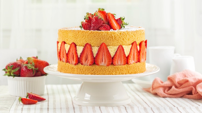 Strawberry genoise cake