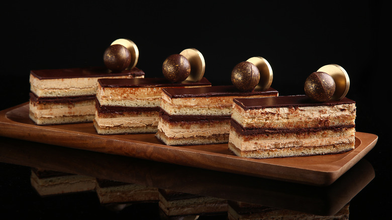 Opera cake on tray