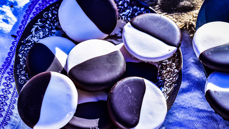 Black and white cookies on plate