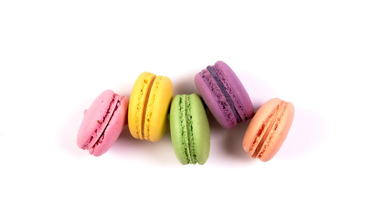 Macarons on white background