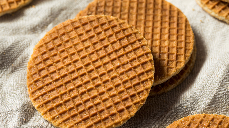 Homemade stroopwafels on plate