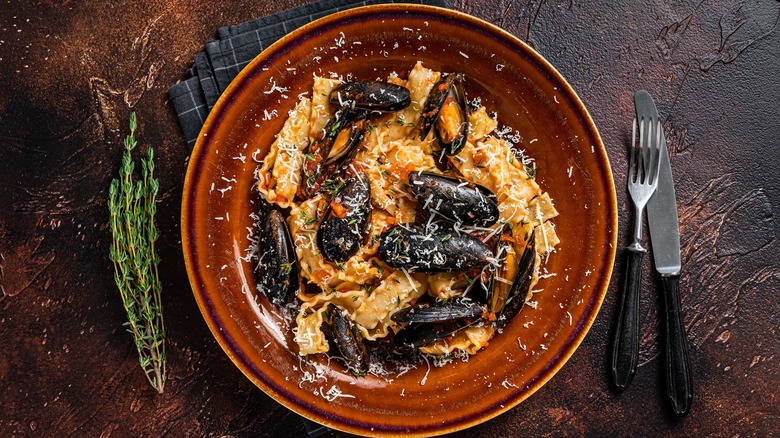 Mafaldine pasta in a bowl