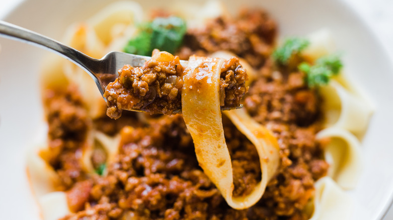 Fork with pappardelle pasta