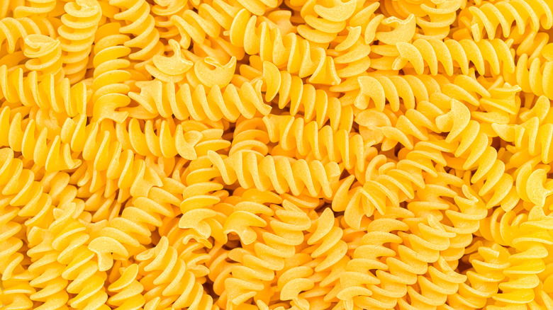 A pile of rotini pasta