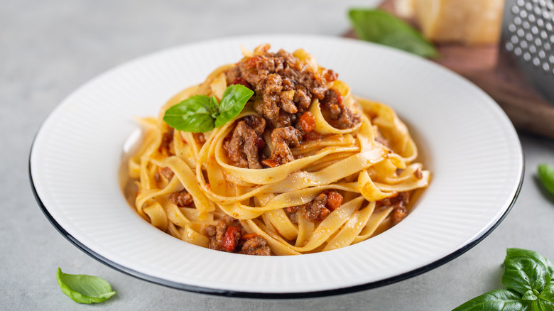 Bowl of tagliatelle and ragu