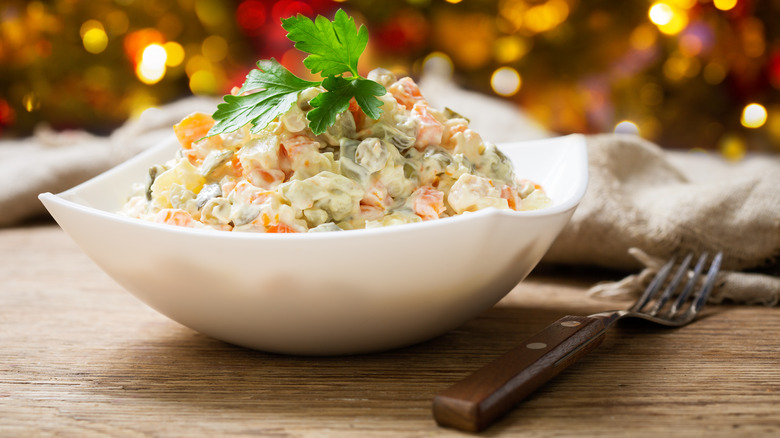 olivier salad in bowl