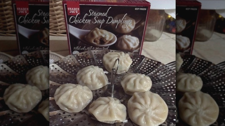 Chicken soup dumplings in strainer