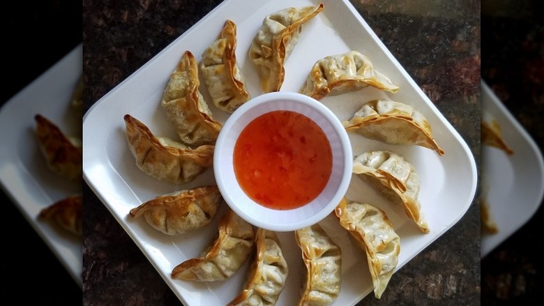 Pork gyoza with duck sauce