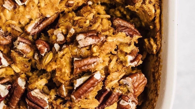Pumpkin baked oatmeal with pecans