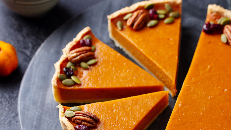 Pumpkin pie on marble board