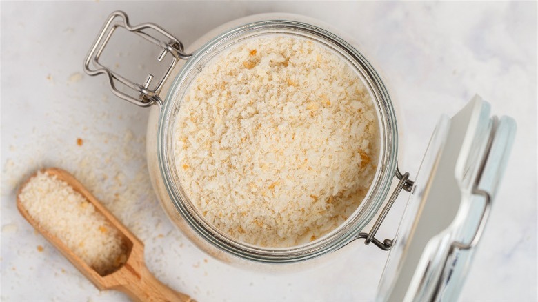 Jar of homemade breadcrumbs