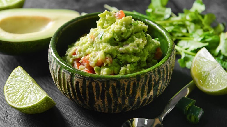 Bowl of homemade guacamole