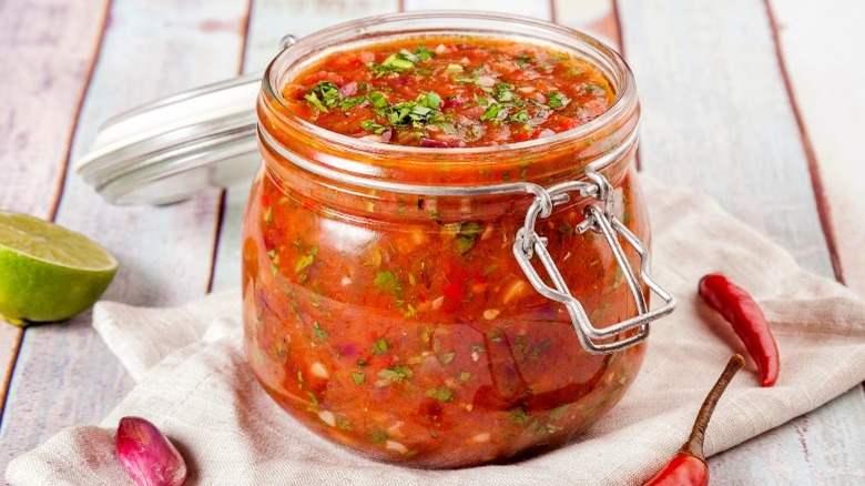 Jar of homemade salsa