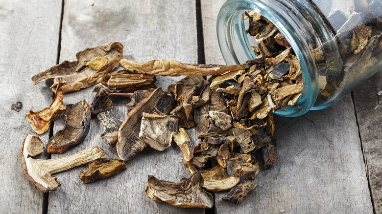 Jar of dried mushrooms