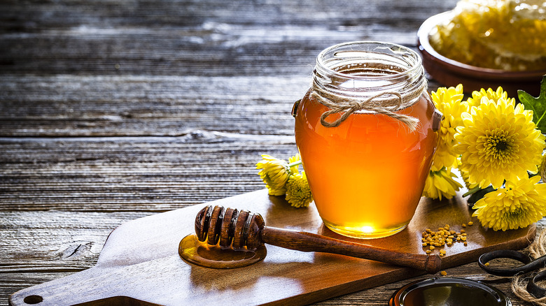 Open jar of honey