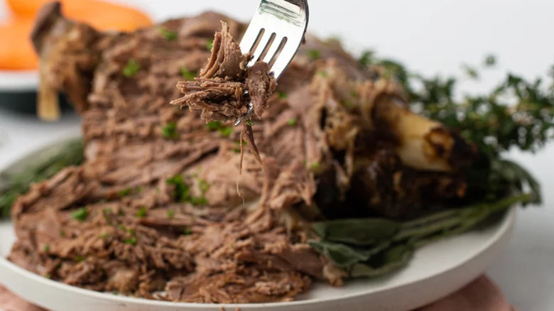 fork with shredded lamb