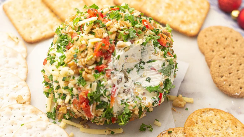 Christmas cheese ball on plate