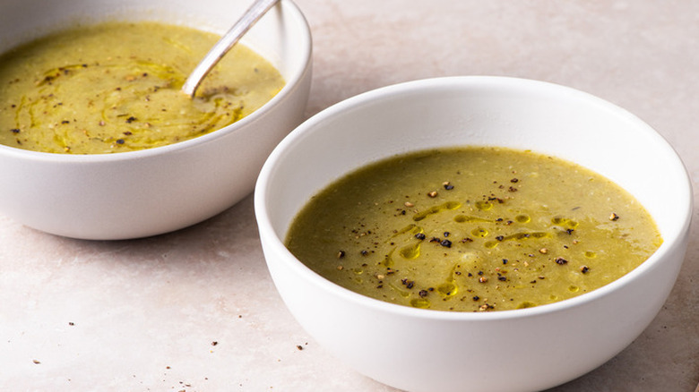 Potato leek soup two bowls