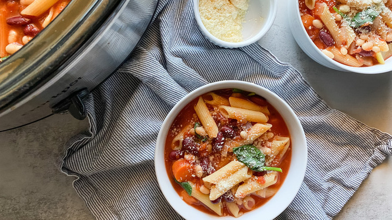 Minestrone soup in bowls