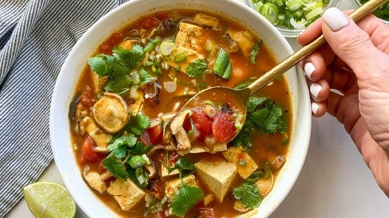 Tofu tom yum soup bowl