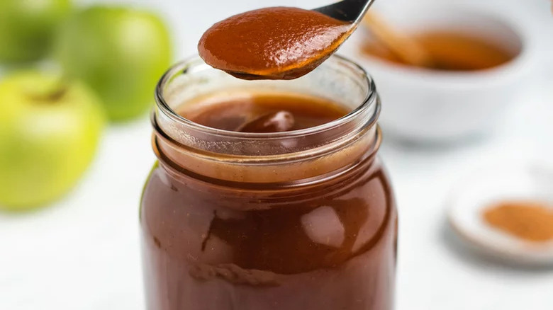 apple butter on spoon