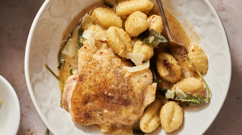 chicken and gnocchi in bowl