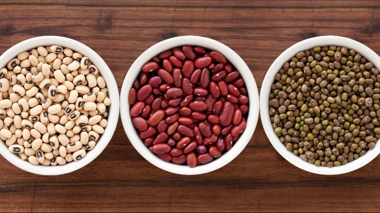 Three bowls of dry beans