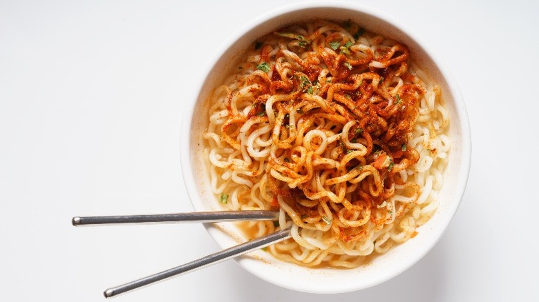 Instant ramen with chopsticks