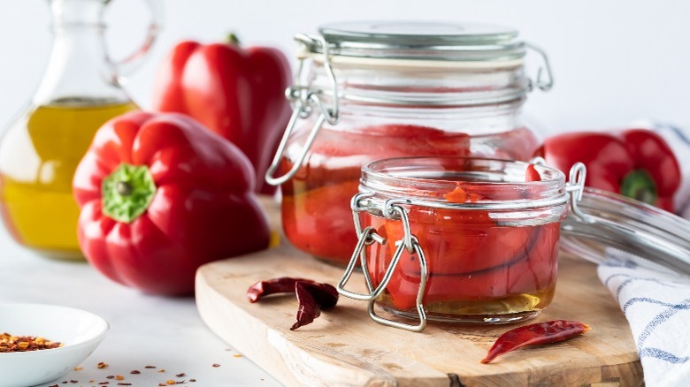 Jar of roasted red peppers