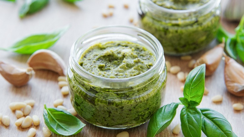 Jar of fresh pesto