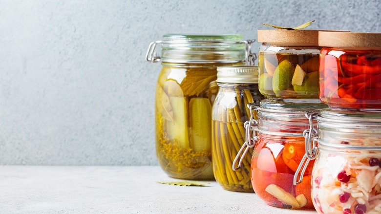 Jars of pickled vegetables