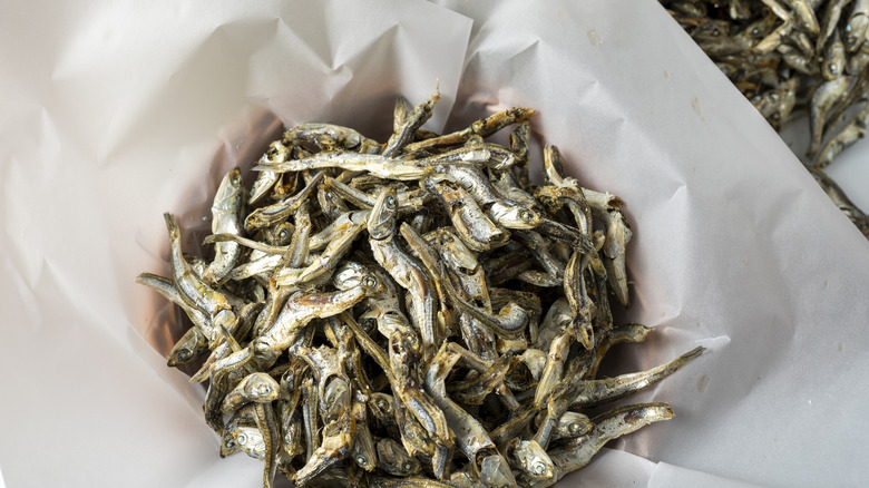 dried anchovies white paper