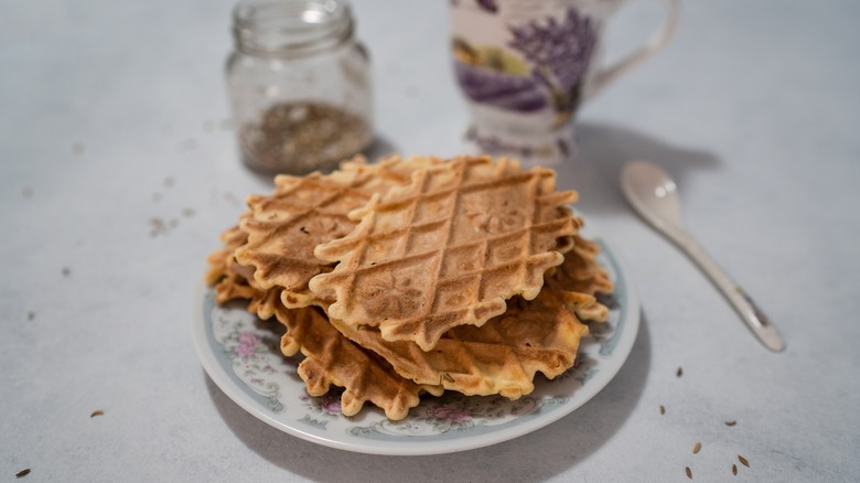 Italian pizzelle cookies on plate