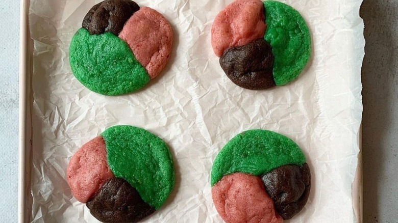 Spumoni cookies on parchment paper