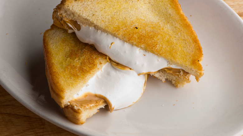 Fluffernutter sandwich on plate