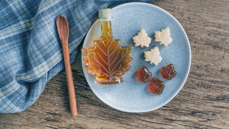 Maple candy on blue plate