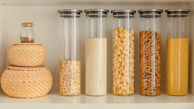 Skinny shelf with pantry items