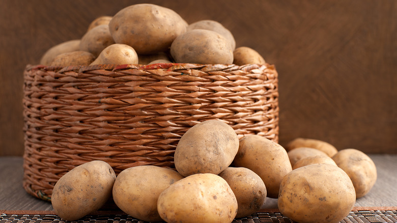 Potatoes in wicker baskets